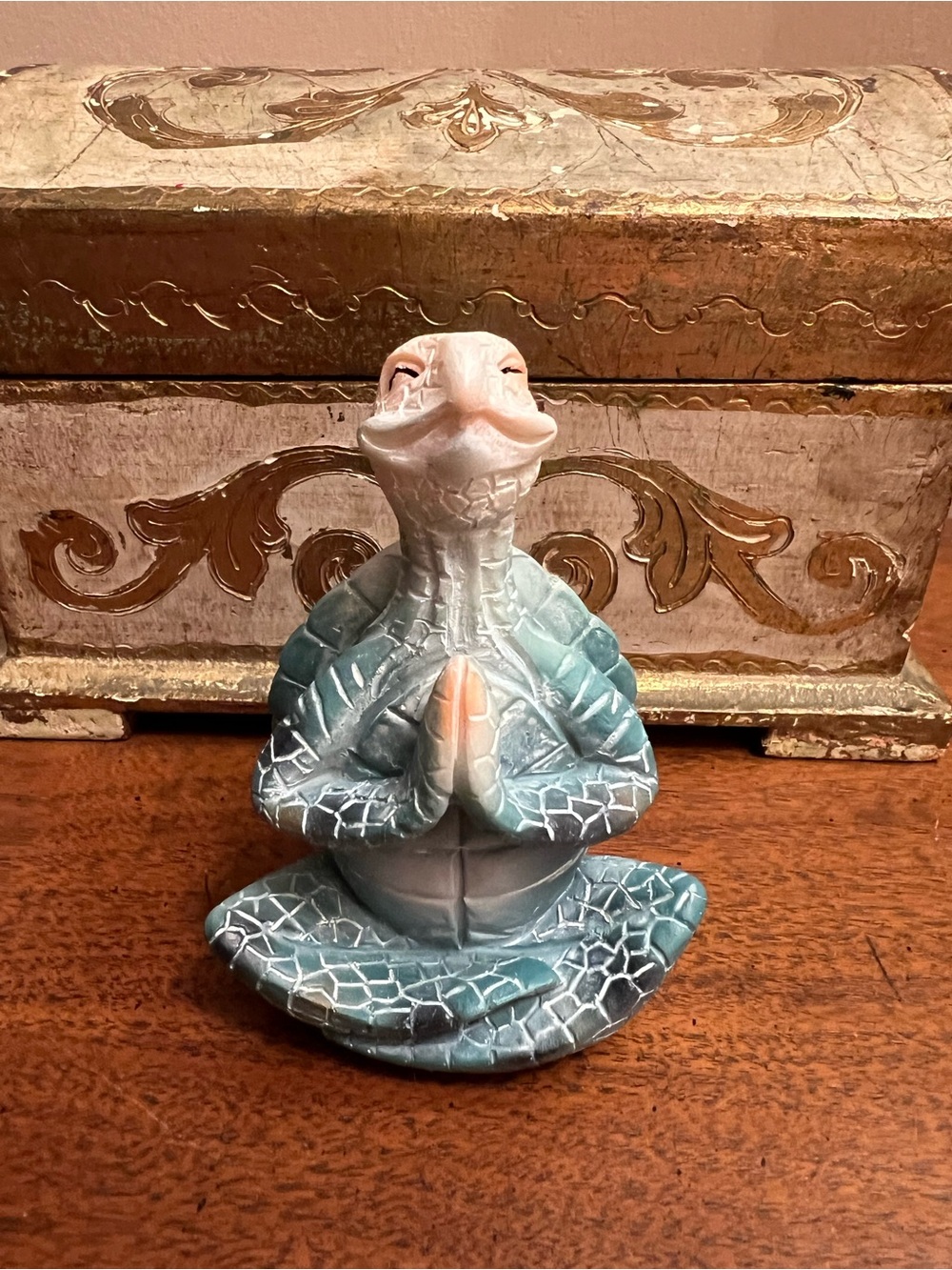 Meditative Yoga Sea Turtle Figurine - Blue-Green Home Accent